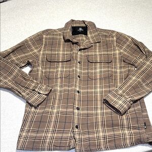 Volcom Tan Plaid  Heavy Flannel Shirt m.  Size Small